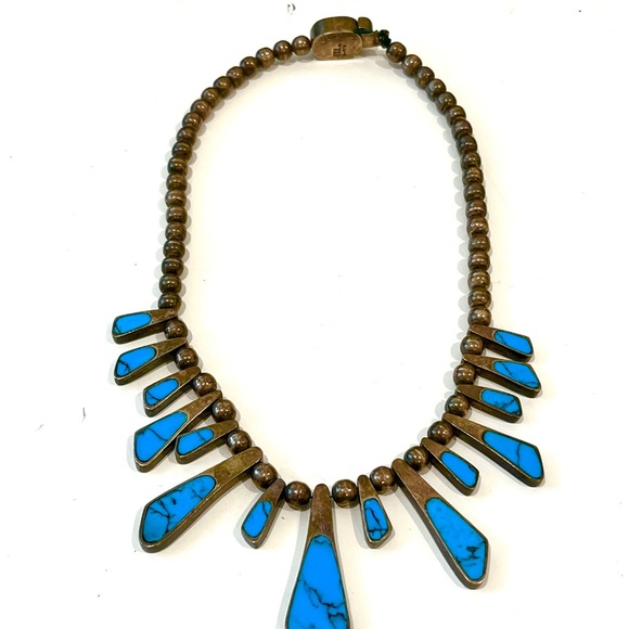Vintage Turquoise, Black Onyx and 925 Sterling Silver...